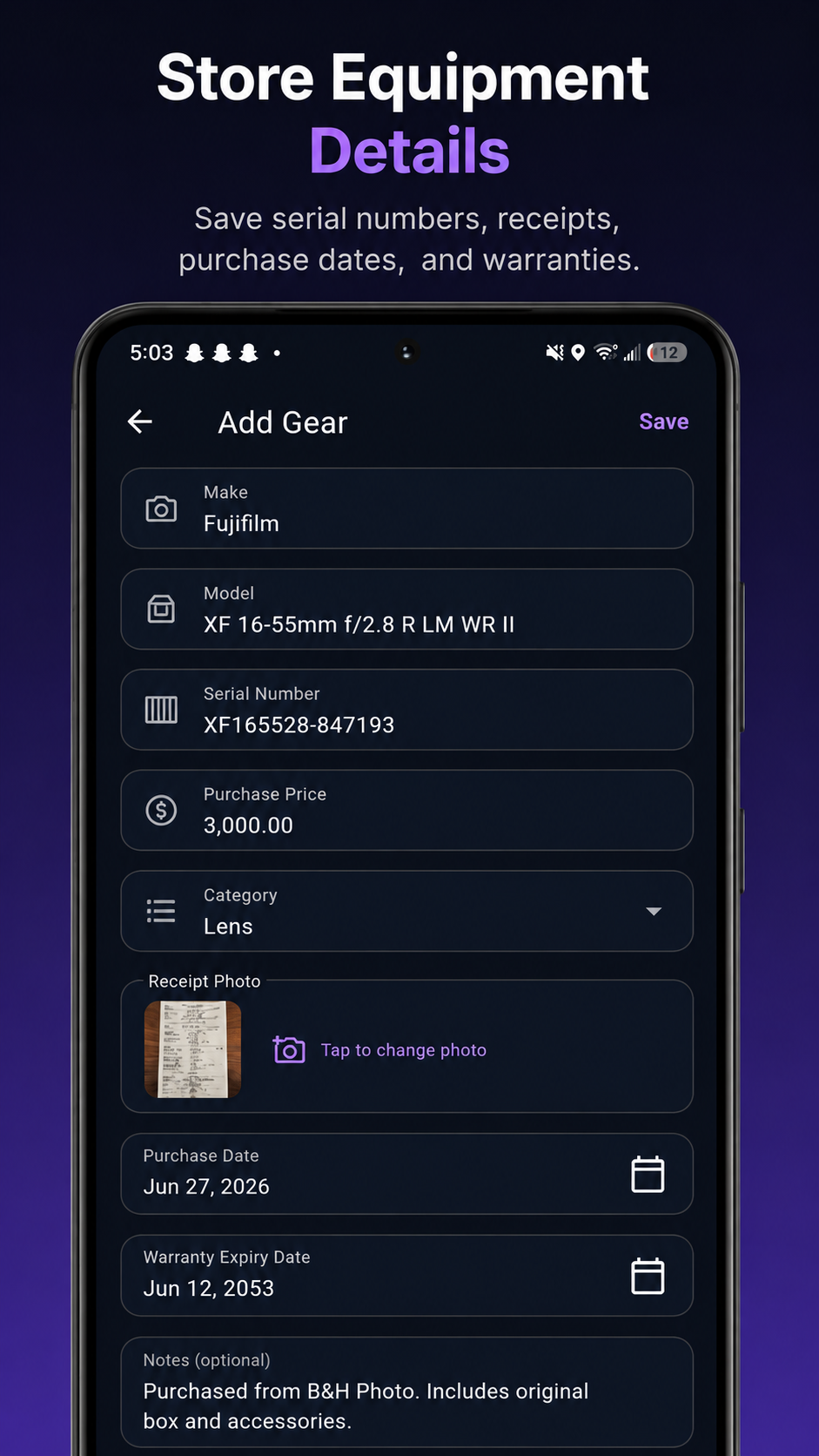 Add gear screen