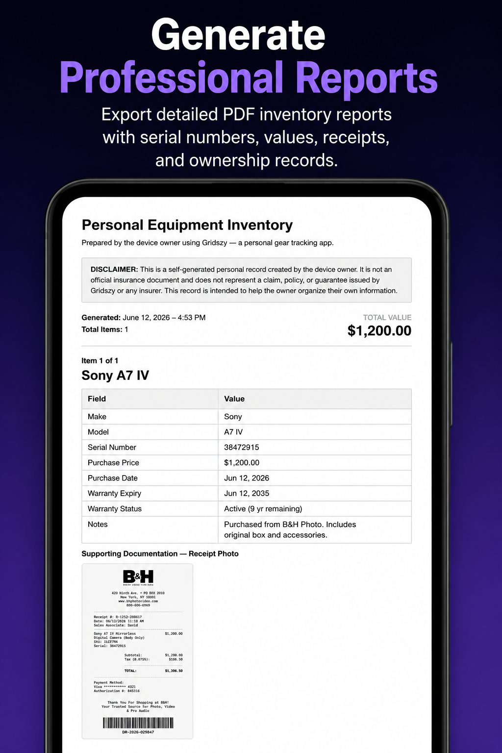 PDF report screen